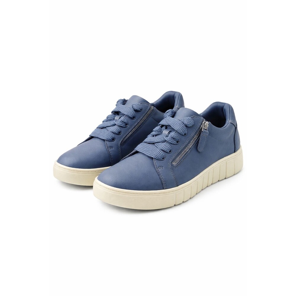 Clarks Mykah Joy Leather Sneaker Women 9.5 Wide Denim Blue Zip Comfort Shoe New